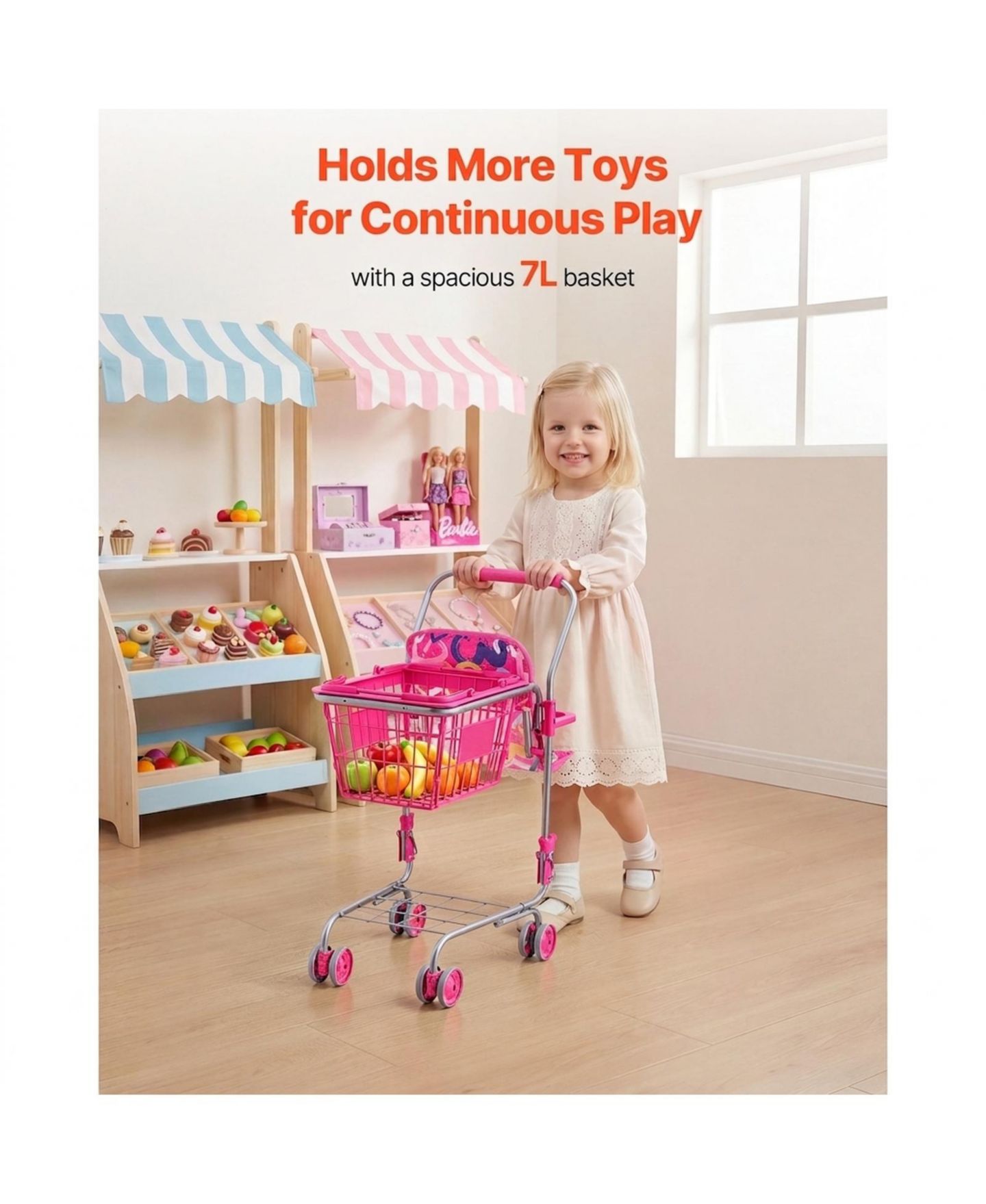 Детские игрушки SUGIFT Metal Toy Shopping Cart and Doll, 2-Piece Set, Ages 3+, цвет: Розовый — фото 8