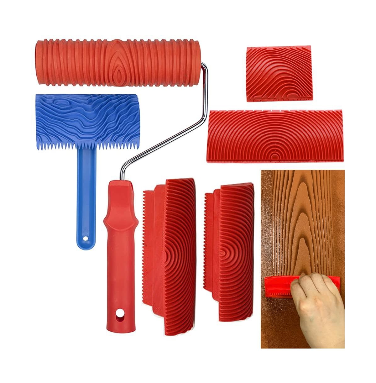 Xdovet Wood Graining Tool Set Roller Handle Diy Wall Decoration