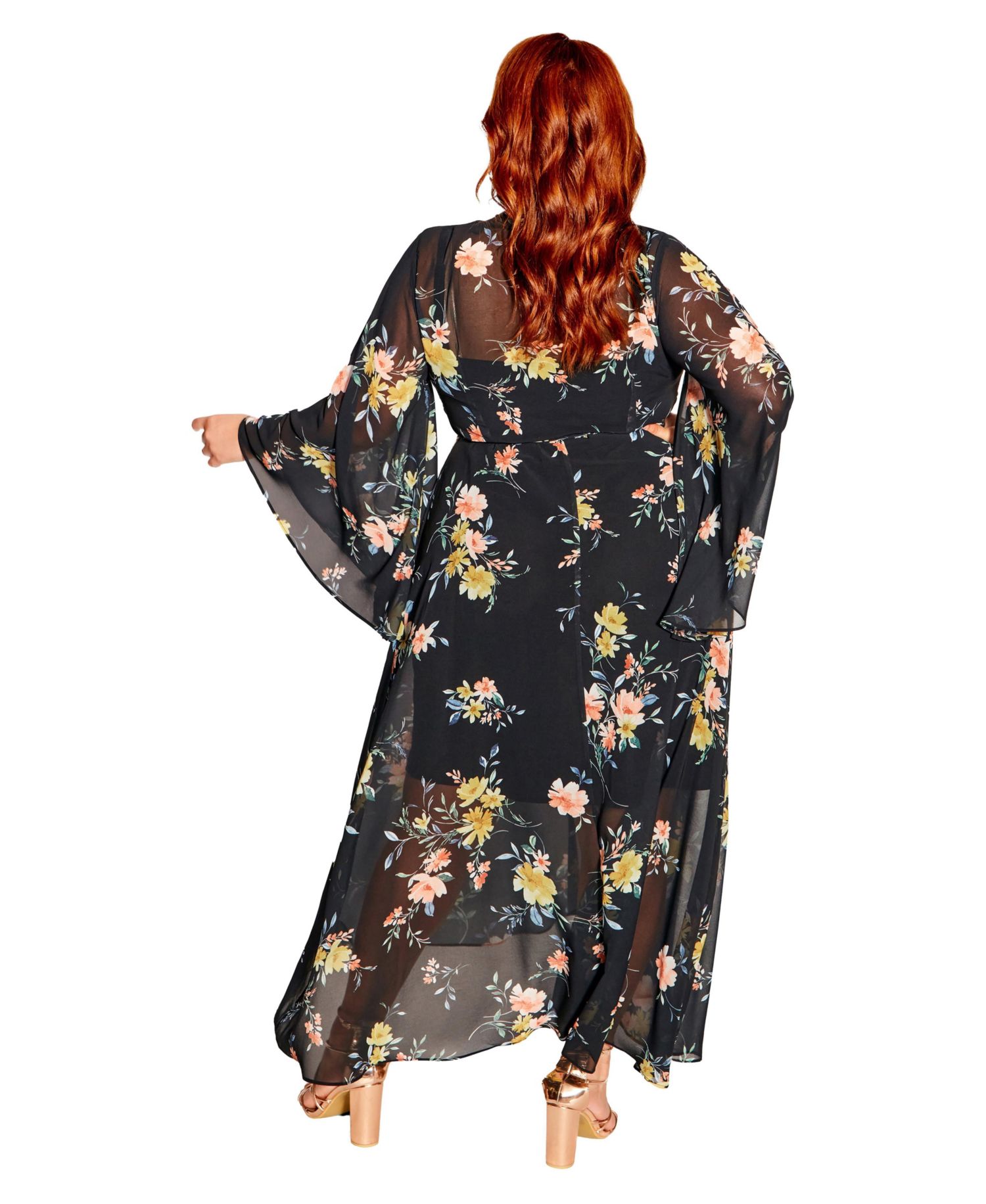 Plus Size Fleetwood Print Long-Sleeve Wrap Maxi Dress