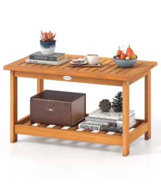 29.5 in Acacia 2-Tier Outdoor Coffee Table with Open Shelf