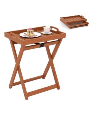 Folding Wood Tray Table with Removable Serving Tray