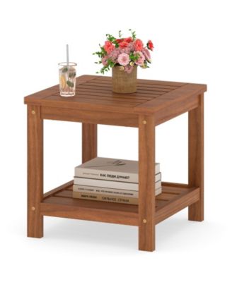 18 in Square 2-Tier Wood End Table with Bottom Shelf