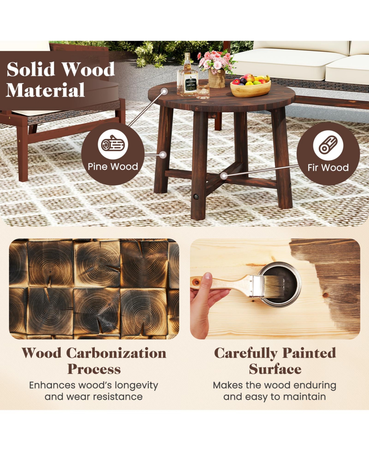 Mecale 24 in Round Solid Wood End Table with X-Shaped Base