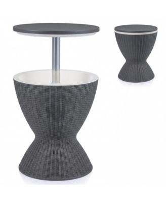 3-in-1 Rattan Cooler Bar Table with 8 Gal Ice Bucket and 2 Heights