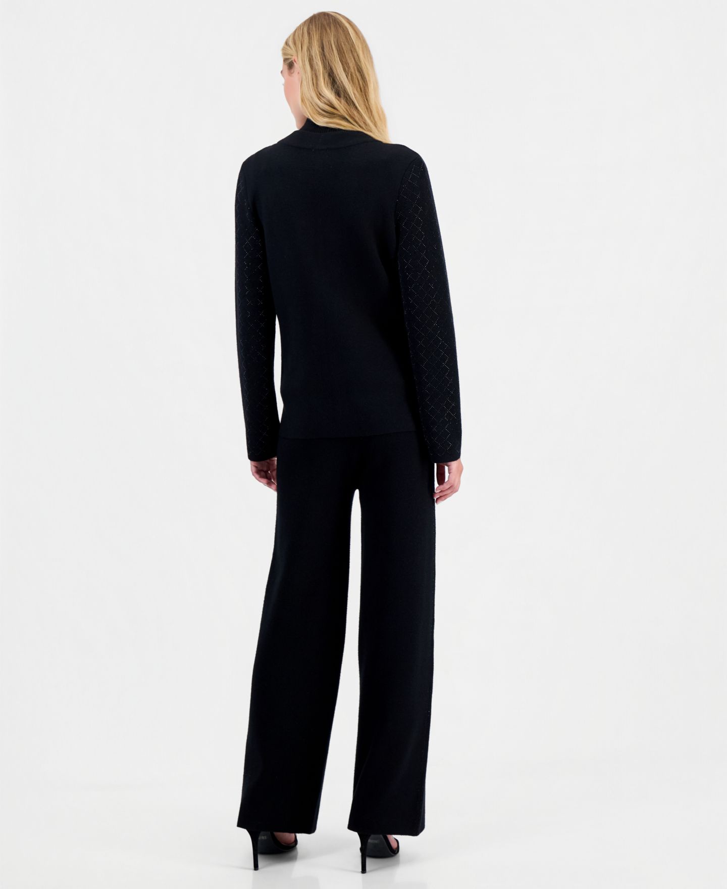Женские кардиганы Anne Klein Diamond Heatset 3-Piece Cardigan Wide-Leg Suit, цвет: Чёрный — фото 3