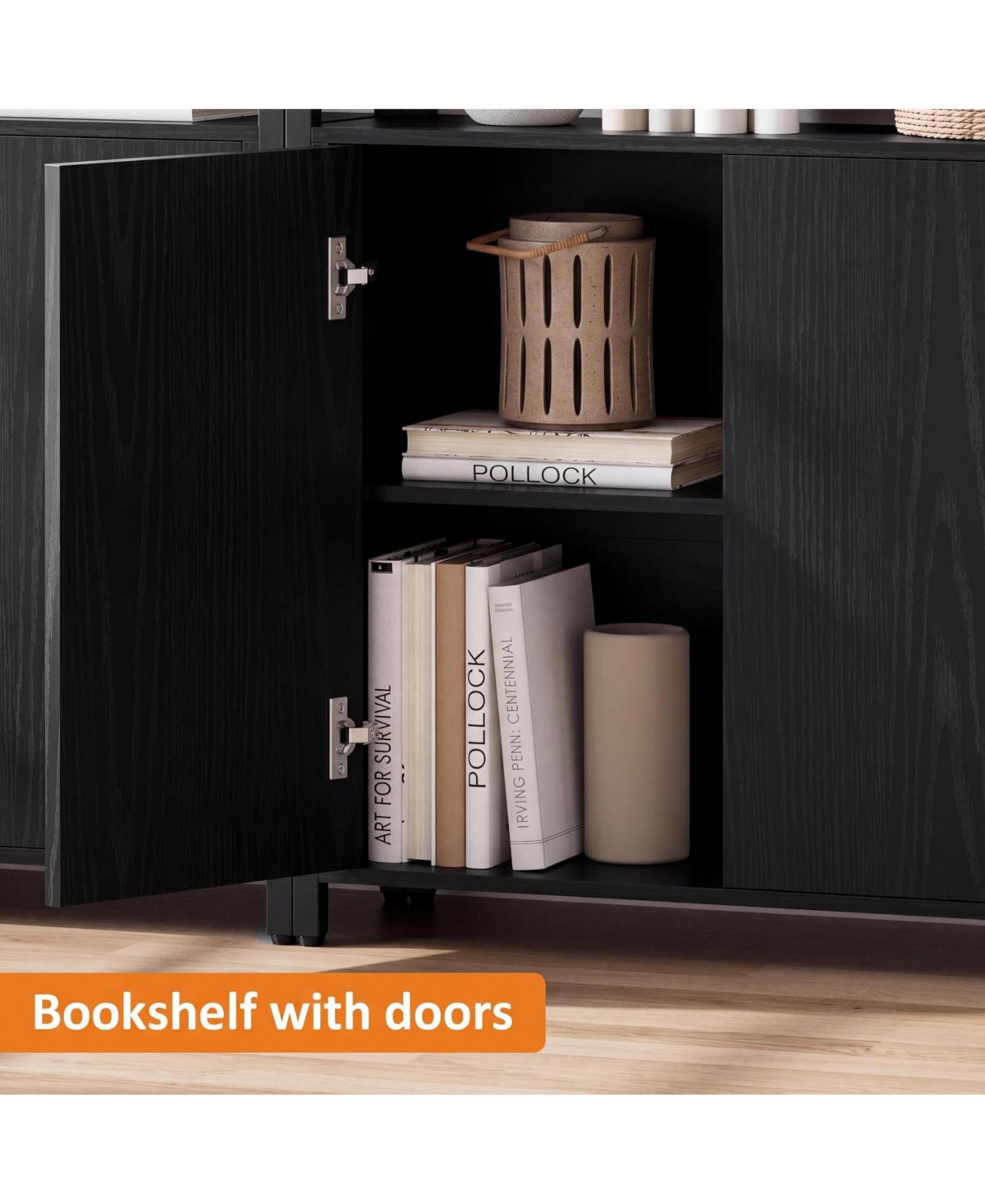 gaomon 71.1-Inch Industrial Bookcase with Door, 8 Open Shelves, Metal Frame, Adjustable Shelf, Protective Rails, for Living Room and Office