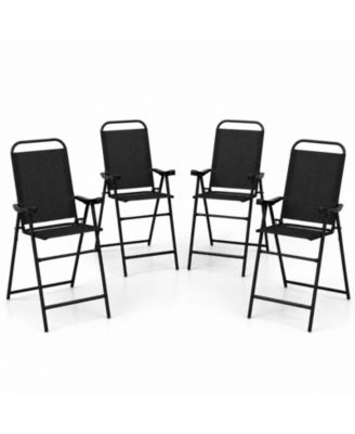 4 Pieces Patio Bar Chair Folding Bar Height Metal Frame with Footrest Garden