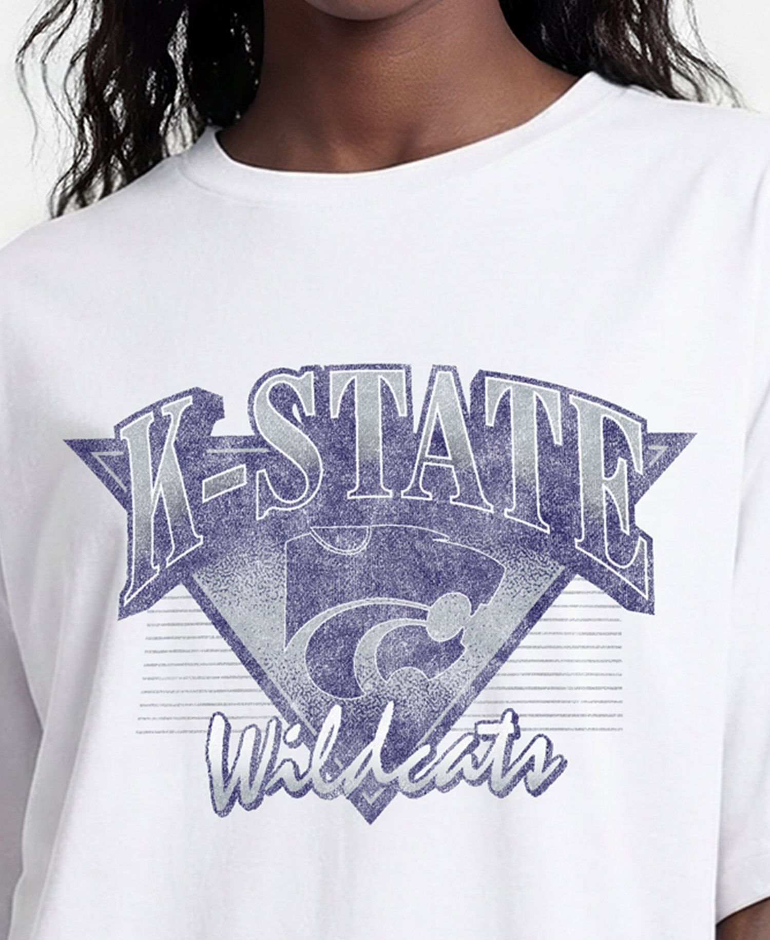 Women's Kansas State Wildcats Oversized Dropped-Shoulder Distressed T-Shirt