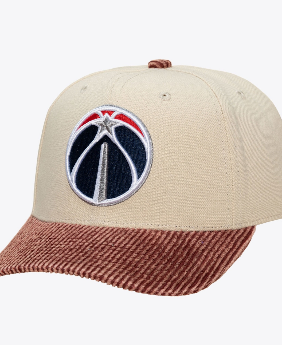 Mitchell & Ness Men's Cream/Red Washington Wizards Washed Corduroy Pro Crown Snapback Hat