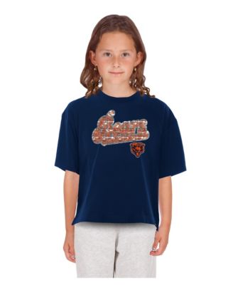 Big Girls Navy Chicago Bears Flip Sequin Boxy T-Shirt