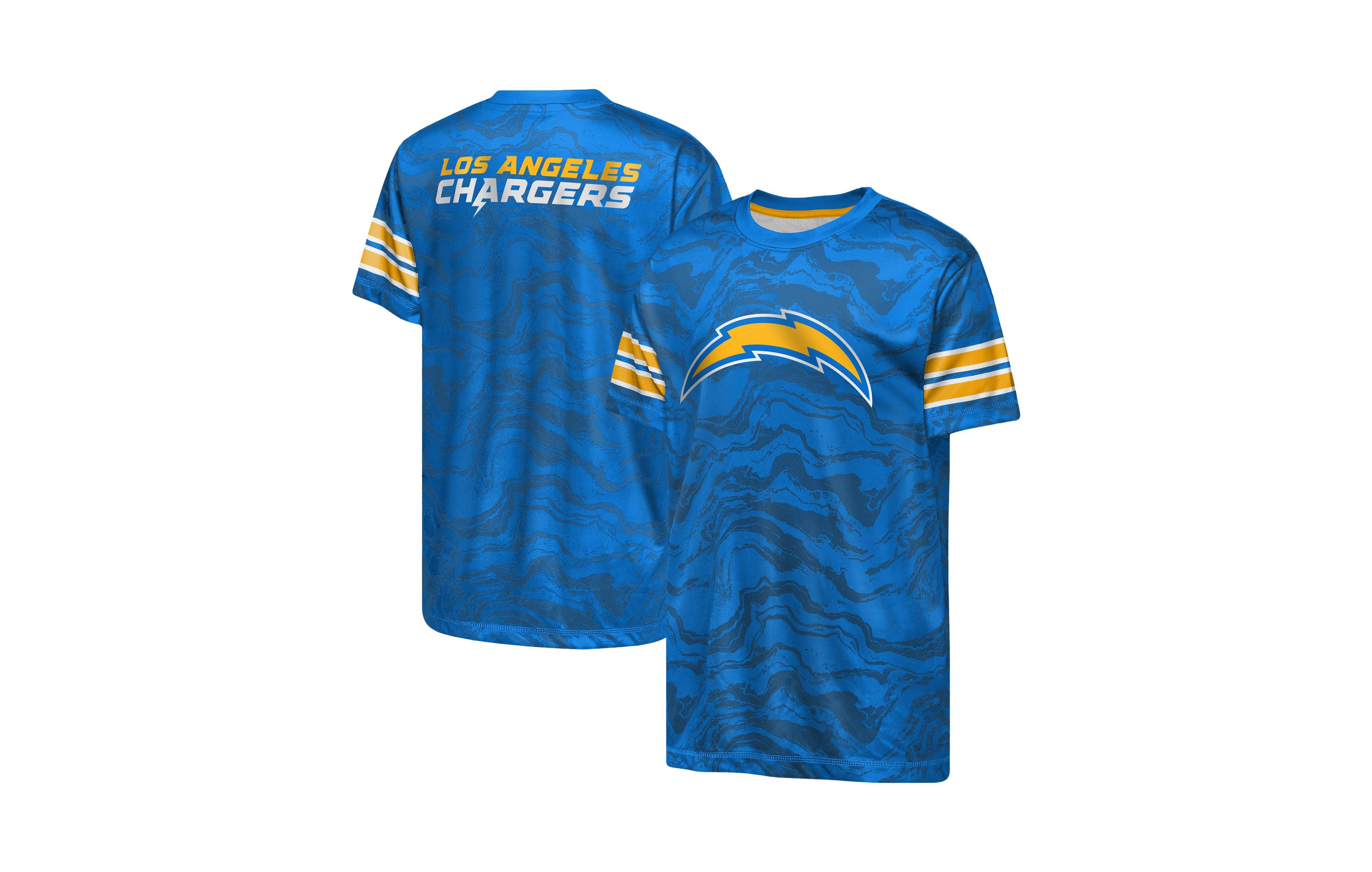 Outerstuff Boys' and Girls' Los Angeles Chargers Slant Route Crewneck T-Shirt