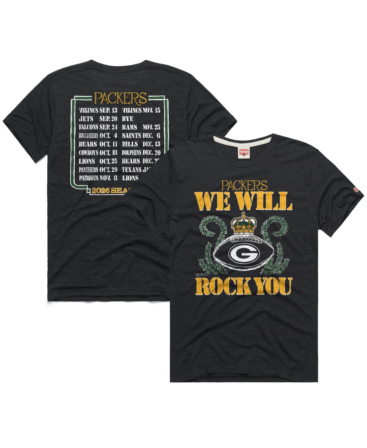 Homage Men's and Women's Green Bay Packers Schedule Queen Tri-Blend T-Shirt