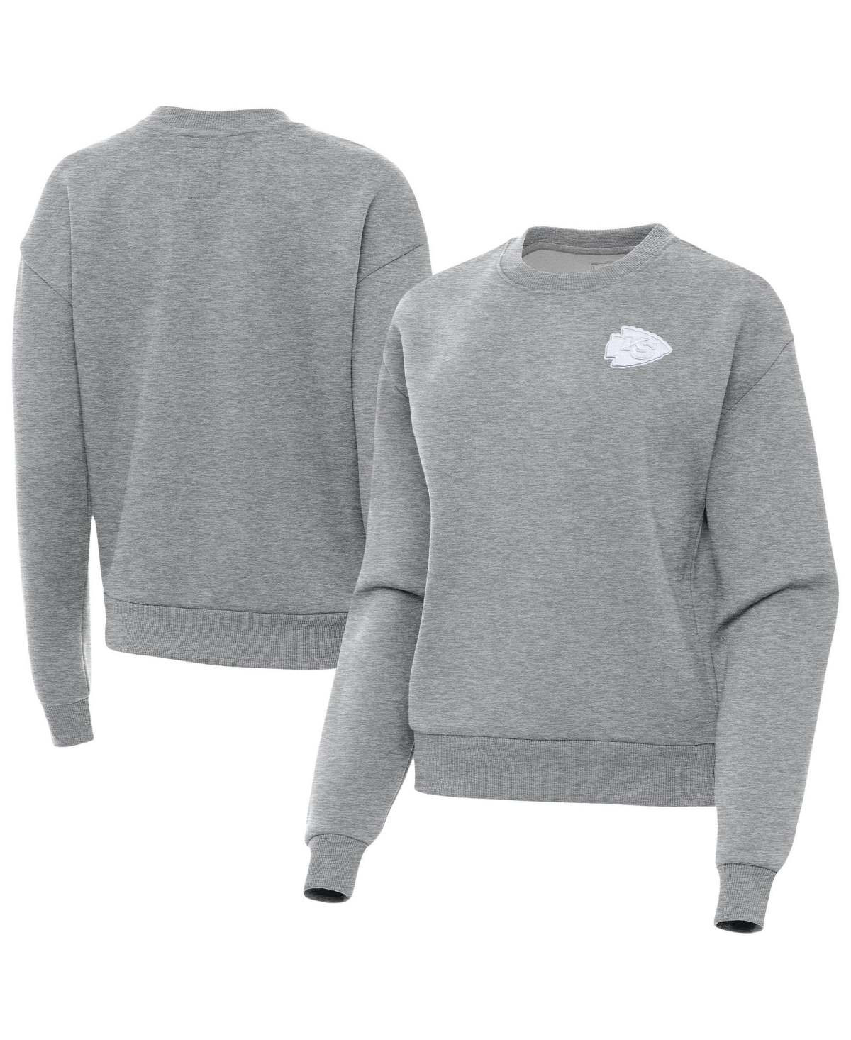 Women's Antigua  Heather Gray Kansas City Chiefs Victory Crew Pullover Sweatshirt