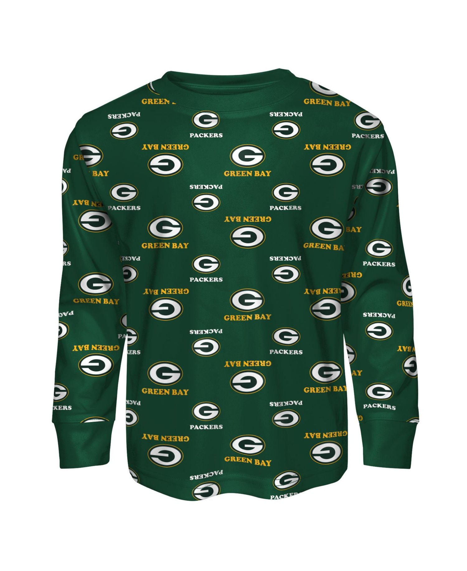Big Boys and Girls Green Bay Packers All-Over-Print Long Sleeve T-Shirt and Pants Sleep Set