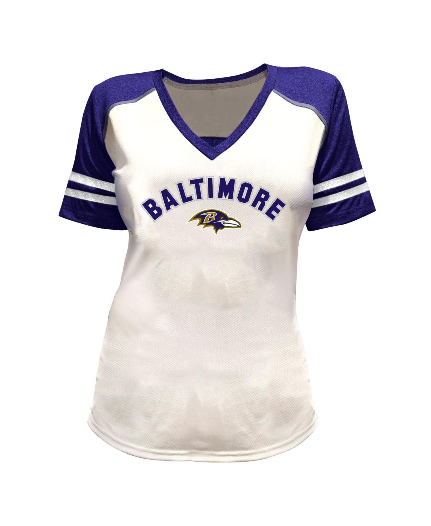 Plus Size Baltimore Ravens Lamar Jackson V-Neck Bling T-Shirt