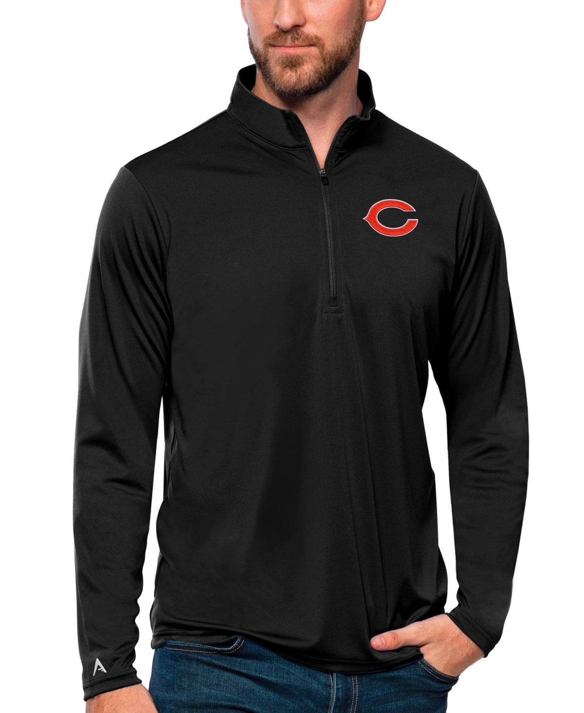 Men's Antigua Black Chicago Bears Tribute Quarter-Zip Lightweight Pullover Top