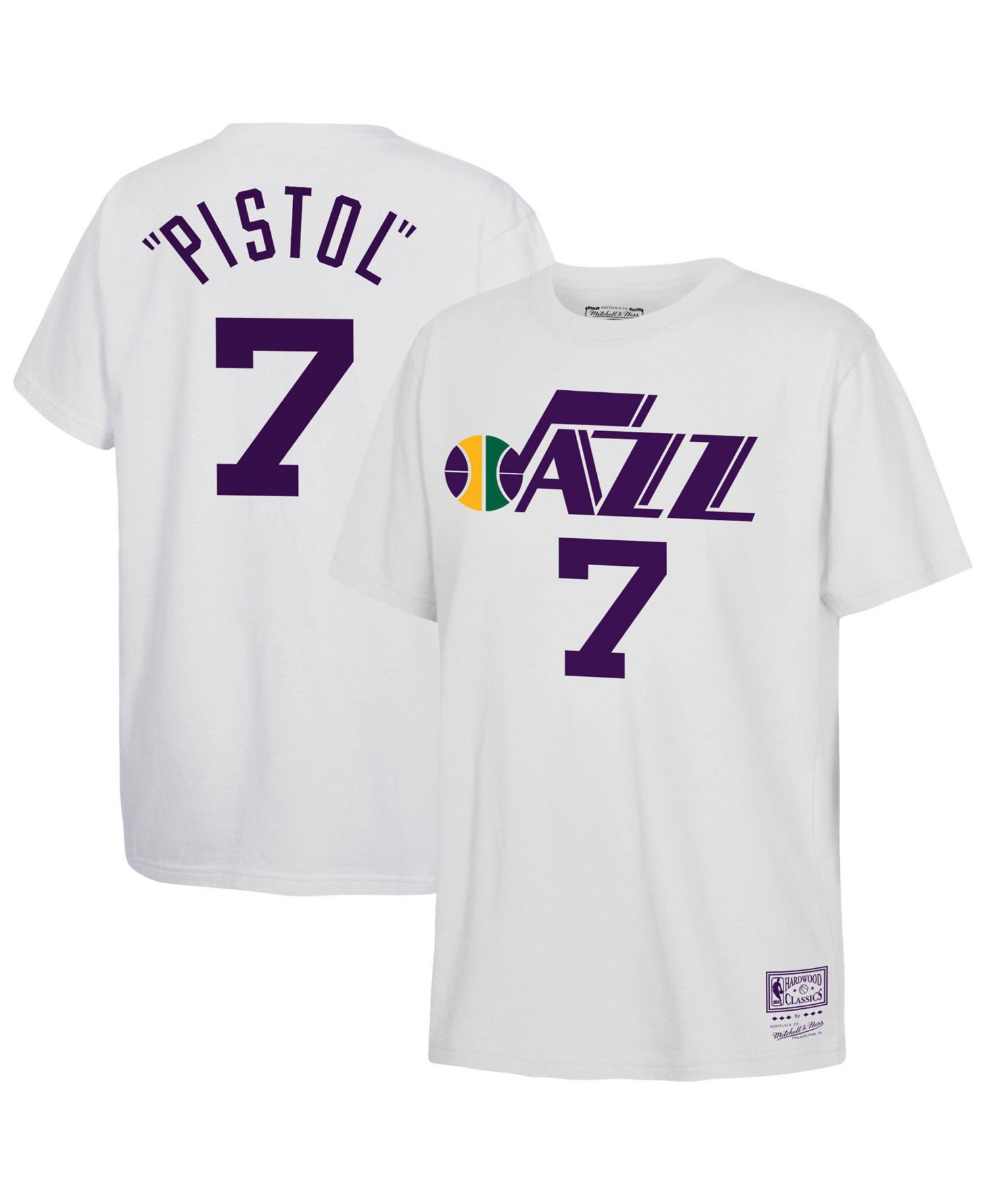 Big Boys and Girls Pete Maravich White Utah Jazz Hardwood Classics Name & Number T-Shirt