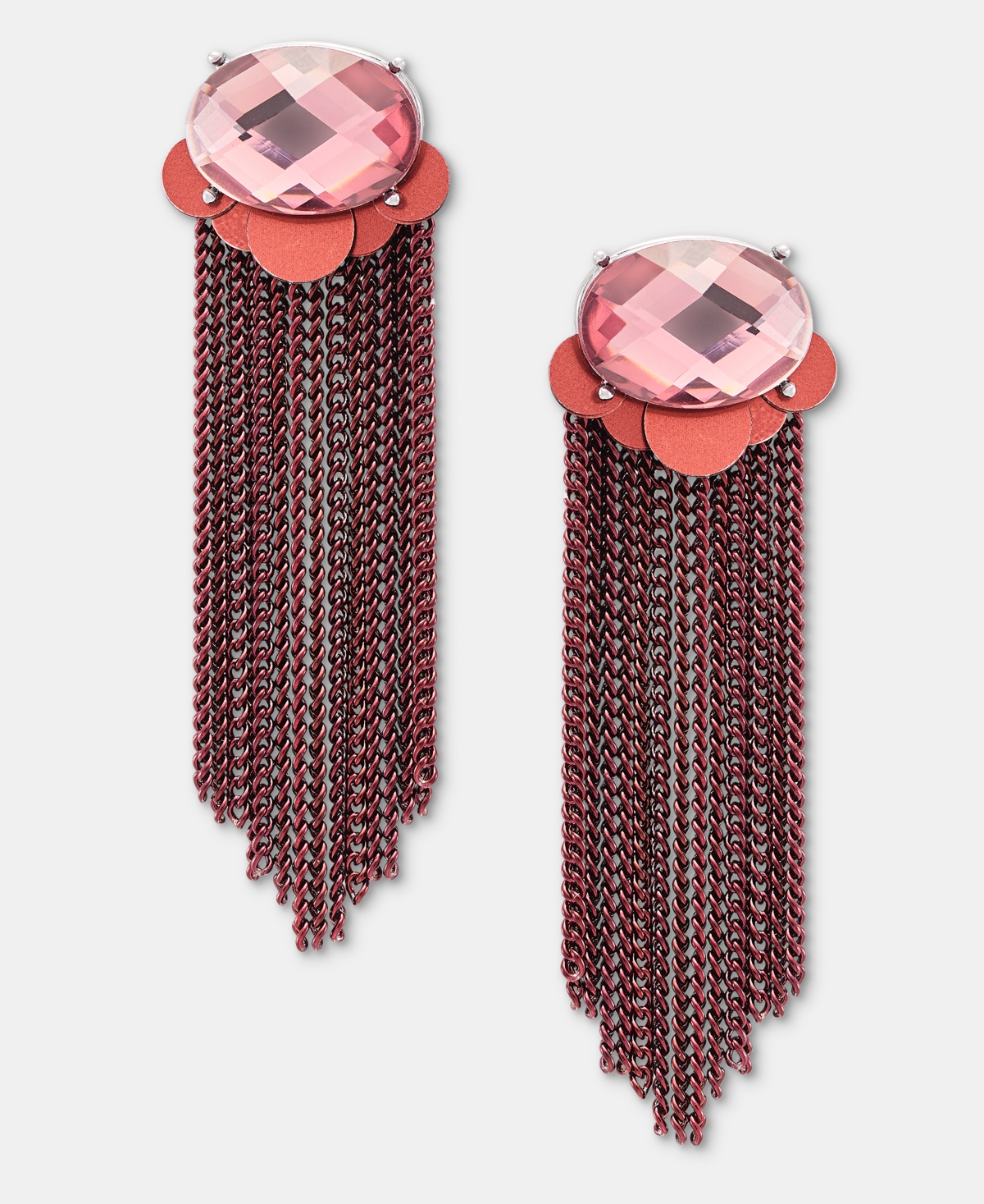 Lonna & Lilly Crystal Sequin Chain Earrings - Burgundy