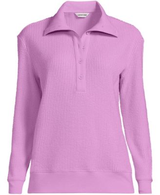 Plus Size Long-Sleeve Waffle-Knit Button-Up Henley