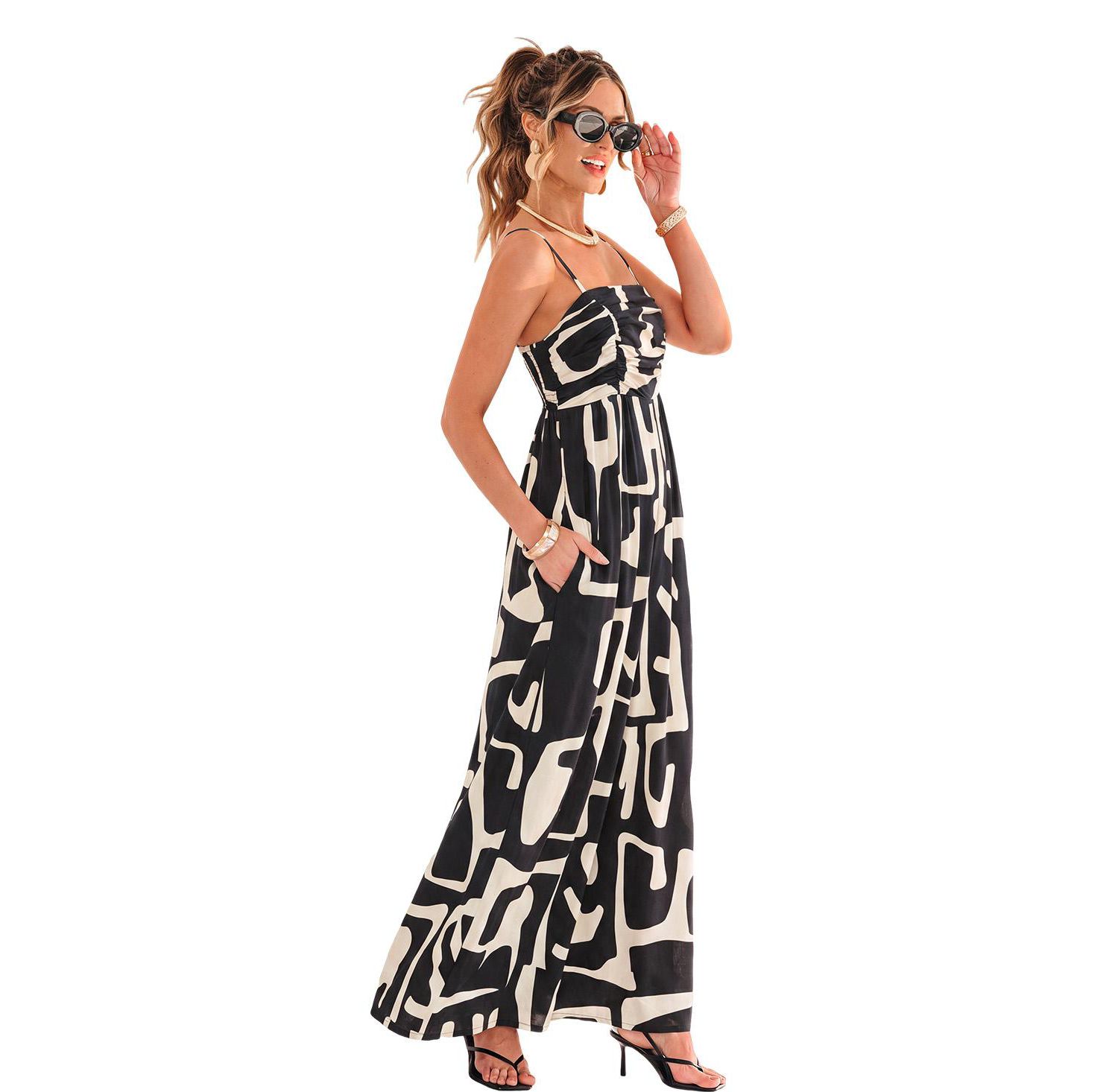 Women's Abstract Geometric Print Wide-Leg Jumpsuit