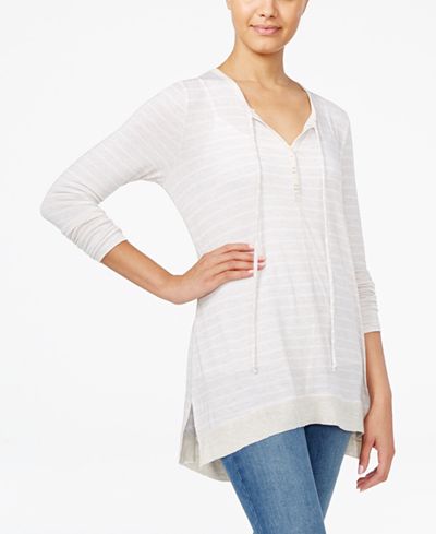 Ultra Flirt Juniors' Striped Tie-Neck Tunic
