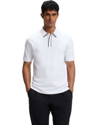 BOSS by Men's Cord Paddy Regular-Fit Striped-Trim Interlock-Cotton Polo Shirt