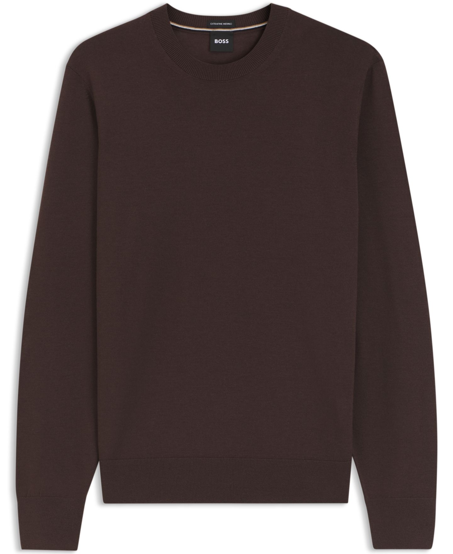 Мужской свитер Hugo Boss Virgin Wool Crew-Neck Regular-Fit, цвет: Тёмный коричневый — фото 2