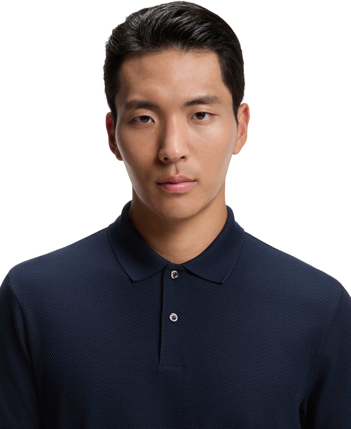 Мужское поло Hugo Boss L-Perry 148 Two-Tone Regular-Fit Cotton Polo Shirt, цвет: Тёмный синий — фото 5