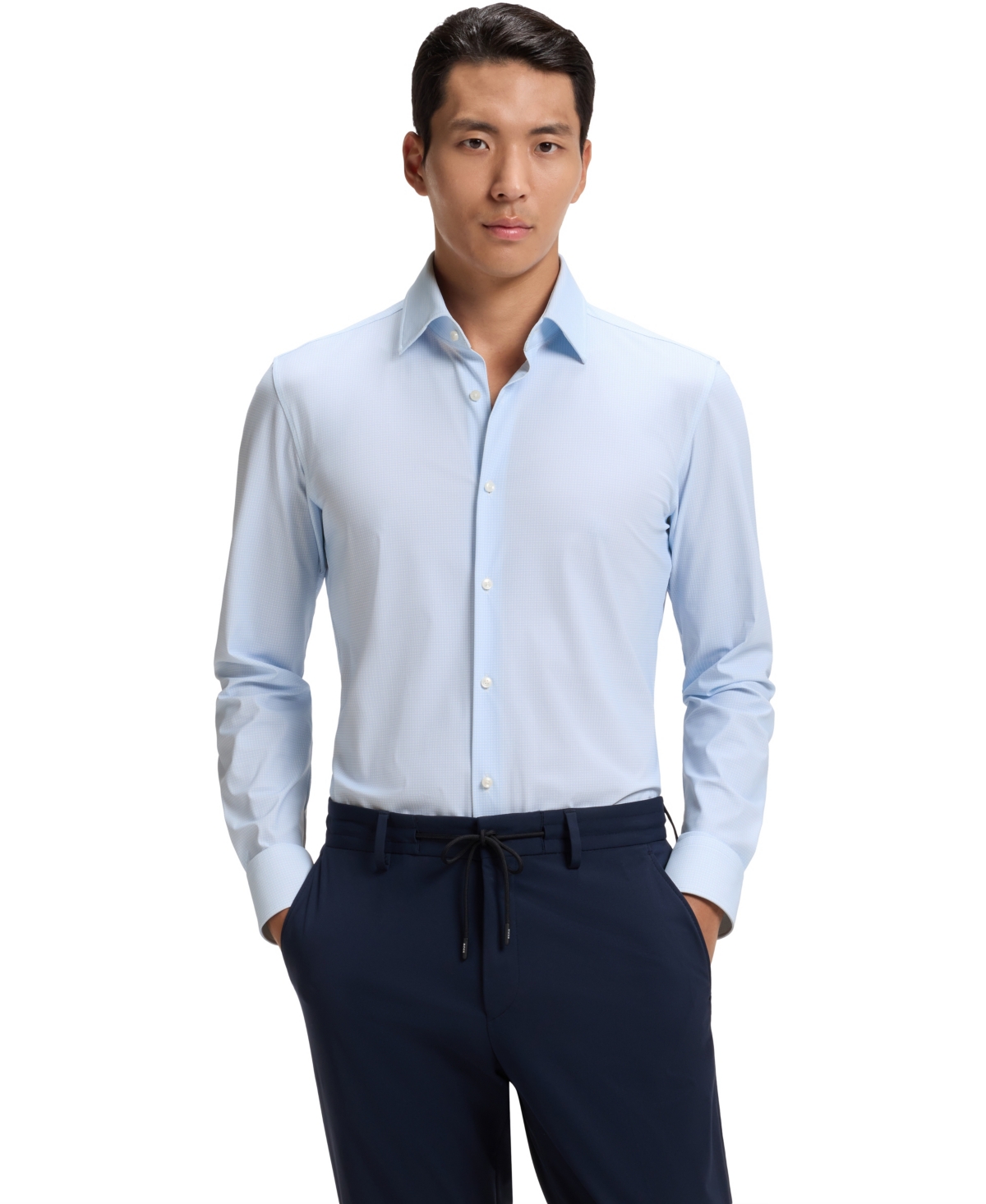 Boss by Hugo Boss Men's Printed Performance-Stretch Jersey Slim-Fit Dress Shirt - Open Blue