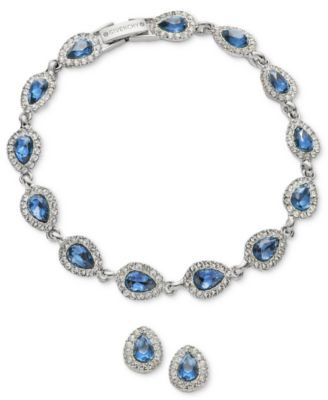 Gold-Tone Crystal Siam Pear Stone Stud Earring and Bracelet Set