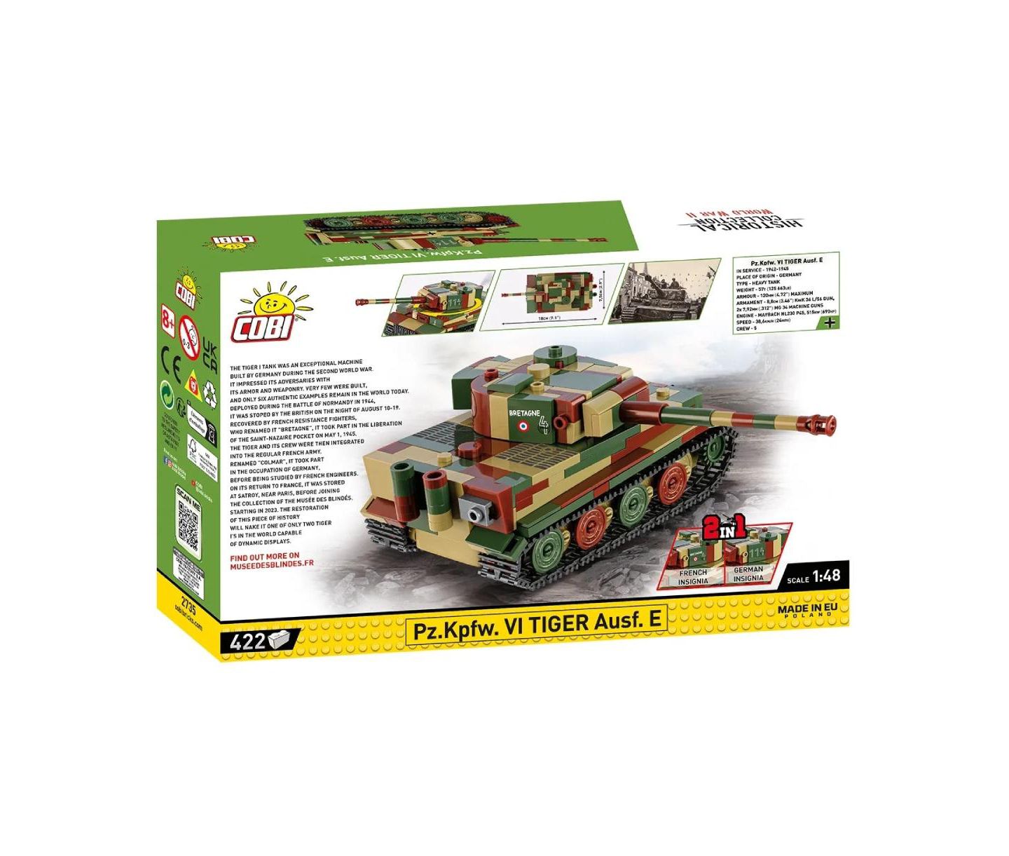 Детские конструкторы COBI Musee des Blindes Collection Pz.Kpfw. VI Tiger Ausf. E 2-in-1, 422 pieces — фото 2