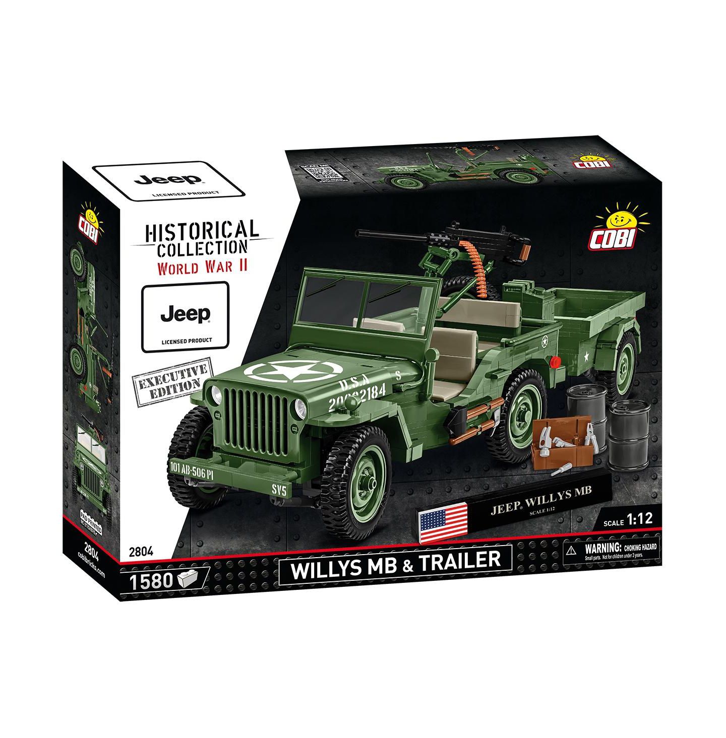Детские конструкторы COBI Historical Collection Wwii Jeep Willys MB + Trailer 1:12 Scale Vehicle Executive Edition, 1580 pieces — фото 1
