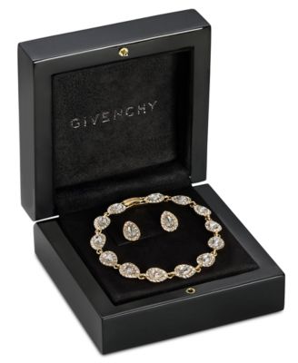 Gold-Tone Crystal Siam Pear Stone Stud Earring and Bracelet Set
