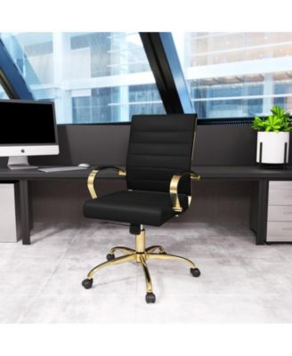 (Set of 2) Benmar Leather Office Chair with Gold Accents, Adjustable Height, Swivel Ergonomic Design for Home Office