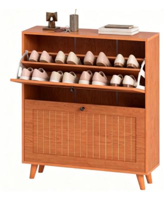 Narrow Shoe Cabinet with 2 Flip Drawers for Entryway Storage