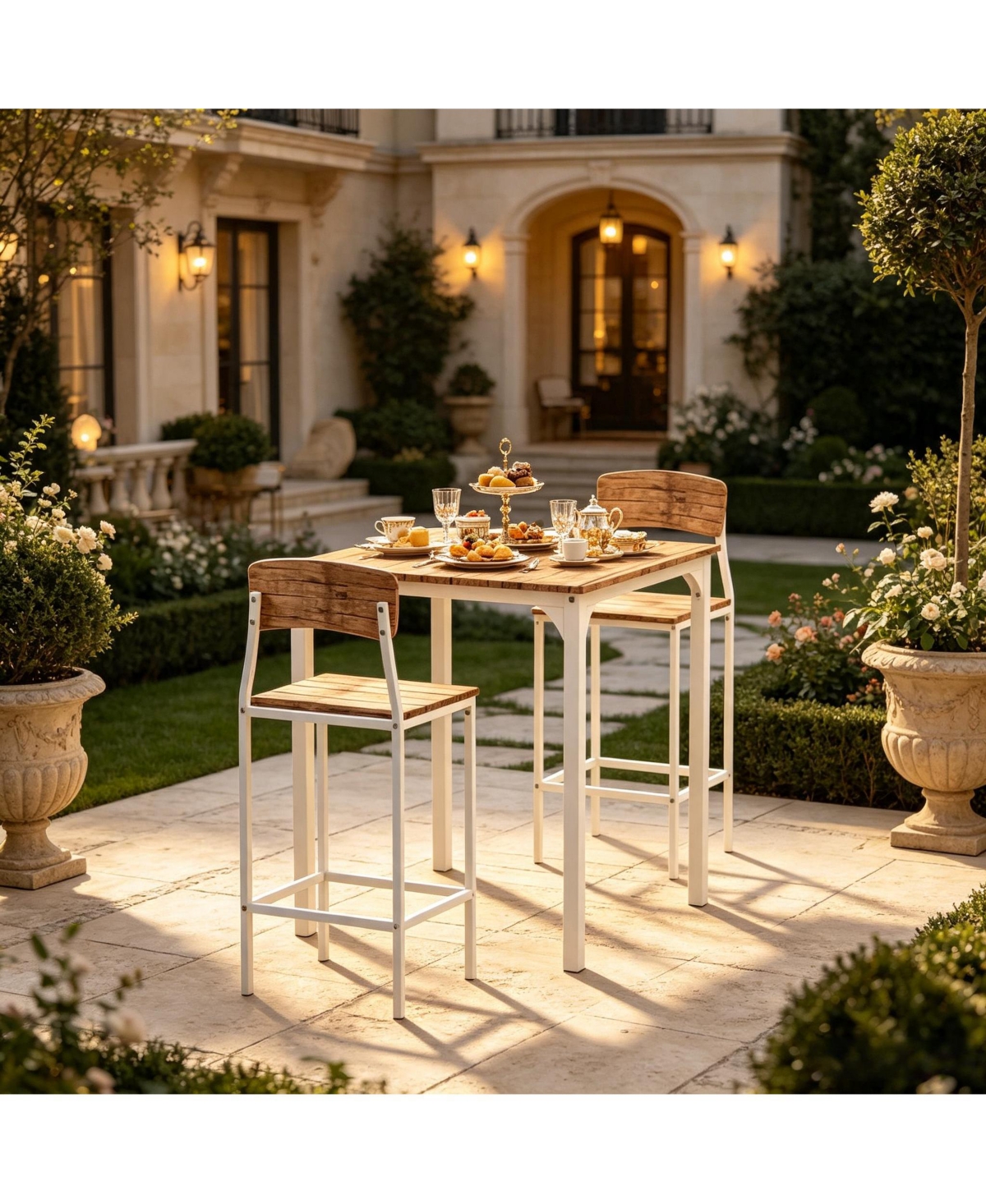 Flynama 3-Piece Bistro Dining Set with Square Table and 2 Stools for Small Spaces