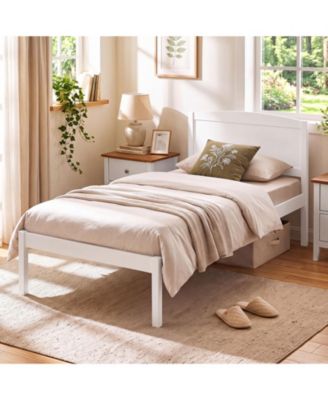 Twin Size Wooden Platform Bed Frame with Curved Headboard Solid Pine Wood Legs