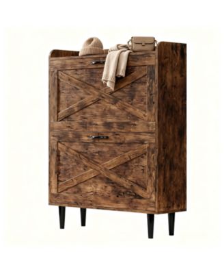 2-Drawer Barn Door Shoe Cabinet with Top Storage Shelf in MDF