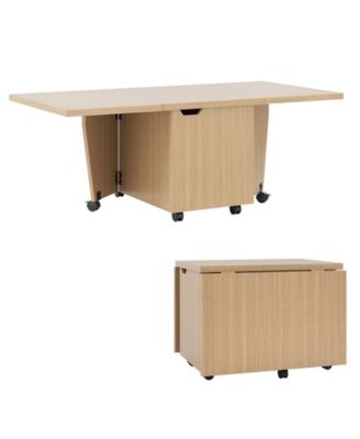 Foldable Coffee Table with Storage Cabinet Extendable Center Table-Oak
