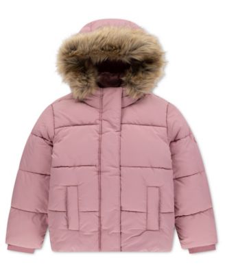 Girls' 4-16 Ultra Hooded Faux Fur-Trim Puffer Jacket