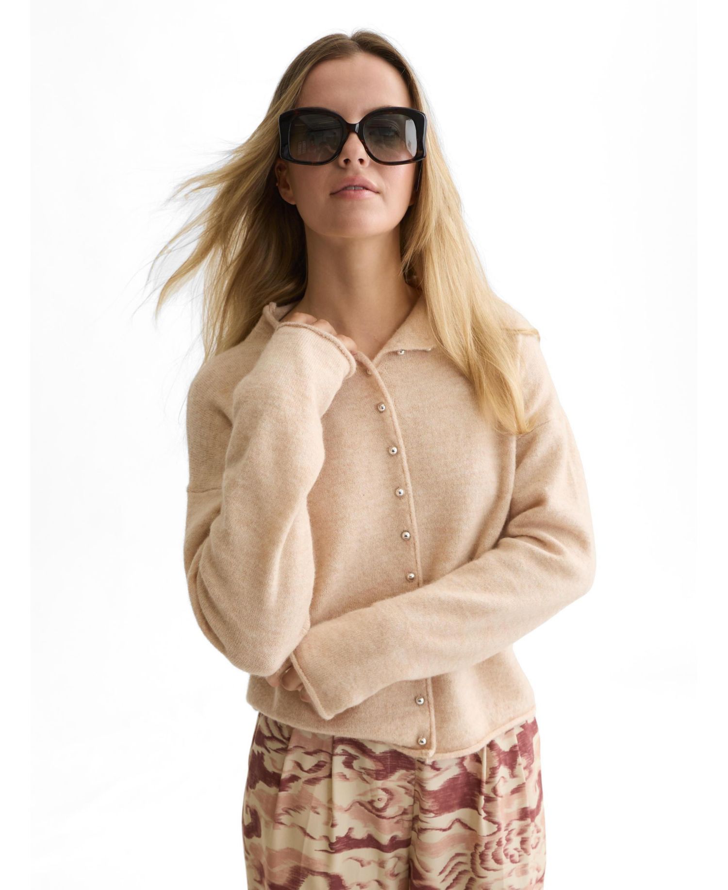 Women's Fuzzy Funnel-Neck Cardigan