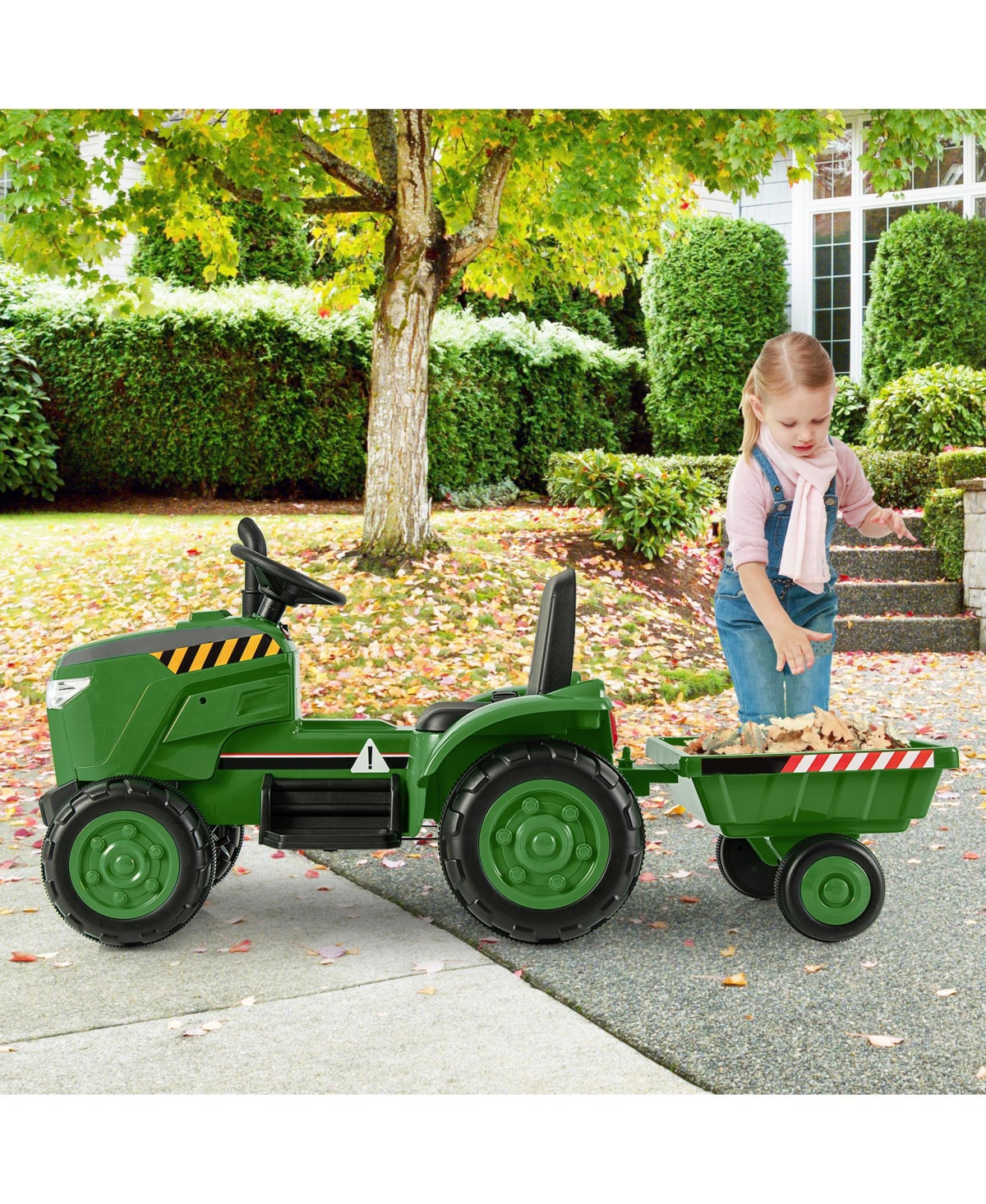 Mecale Ride-On Tractor 12V with Remote Control and Detachable Trailer, Ages 3-8