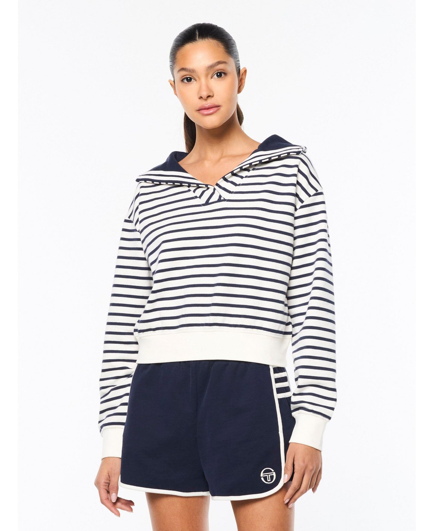 Женская толстовка Sergio Tacchini Marina Sailor Collar Horizontal-Striping, цвет: Gardenia — фото 1
