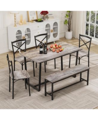 6-Piece Industrial Dining Set, MDF Table, 4 Chairs and 1 Bench