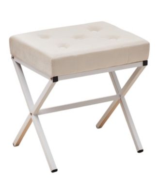Upholstered Ottoman Foot Stool with Thick Cushion and Metal X Legs