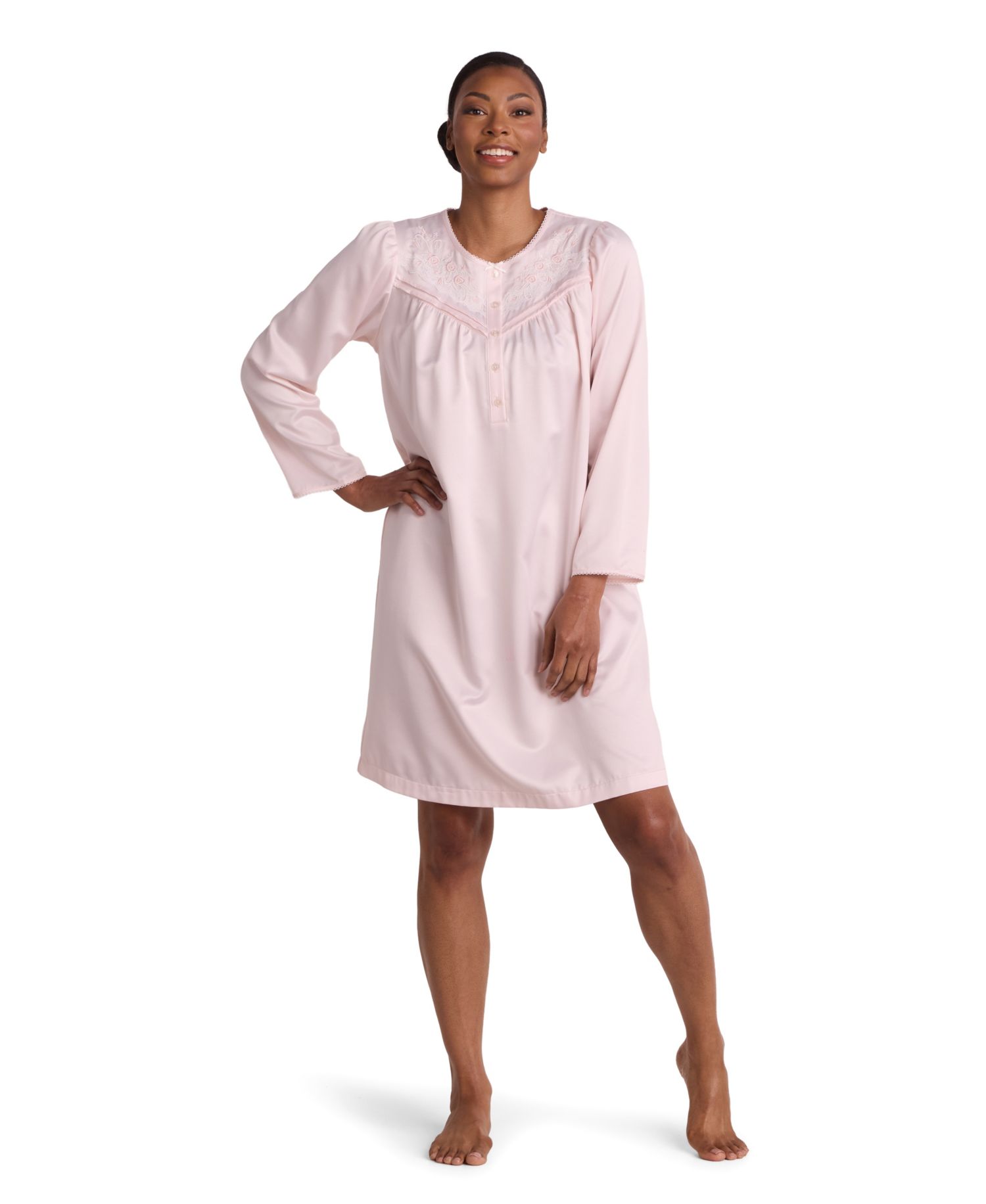 Women's Long-Sleeve Satin Short Gown