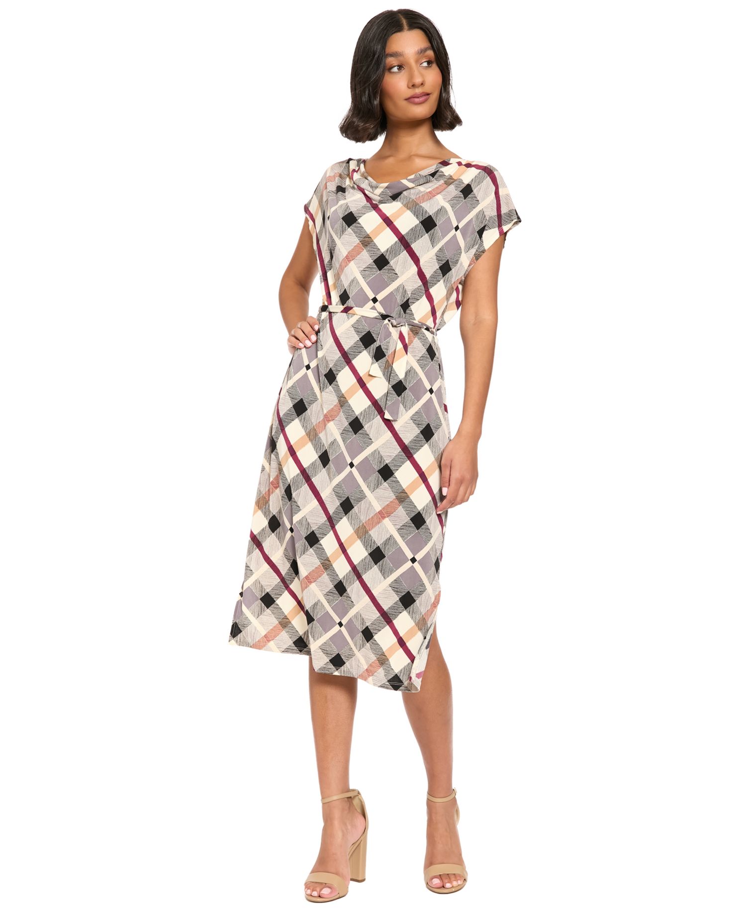 Women's Midi A-Line Cowl Neck Dress