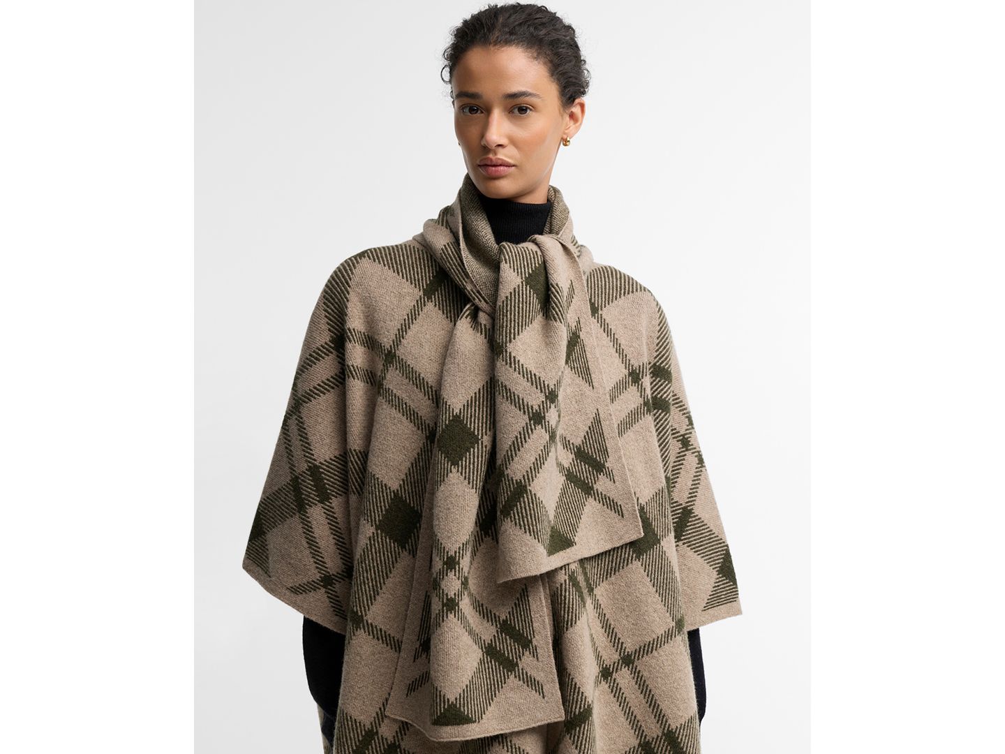 Женское пальто Barbour Vienna Tartan Knitted V-Neck Wool-Blend Cape, цвет: Тёплый разноцветный — фото 4