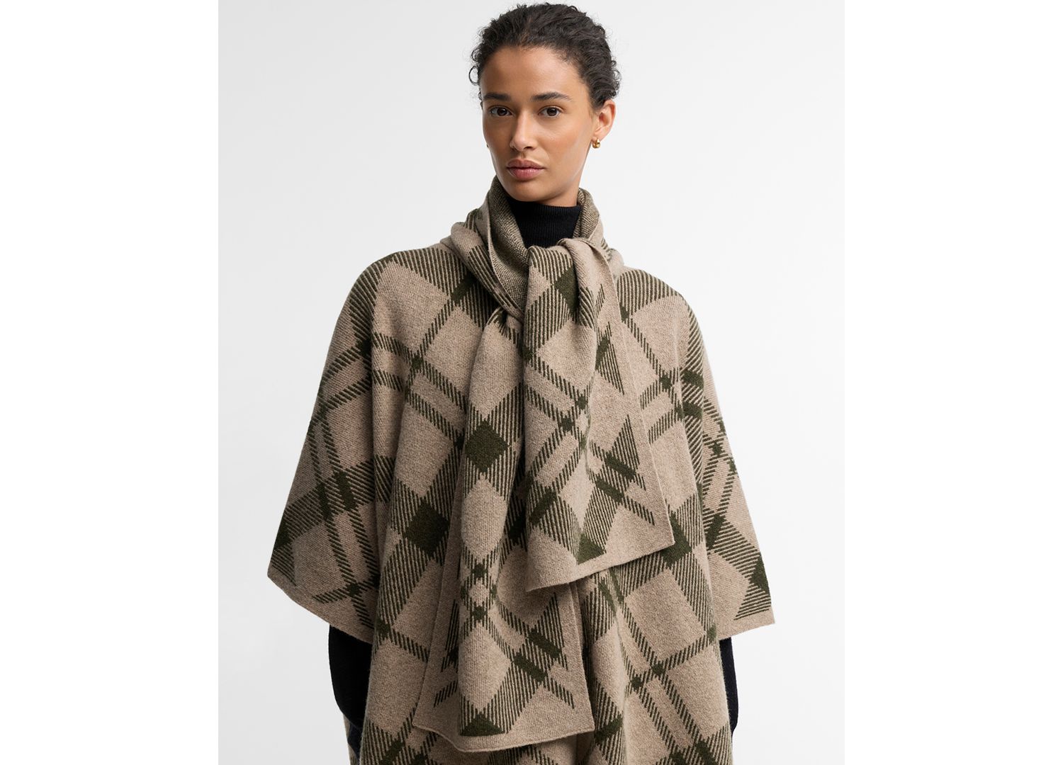 Women's Vienna Tartan Knitted V-Neck Wool-Blend Cape Coat