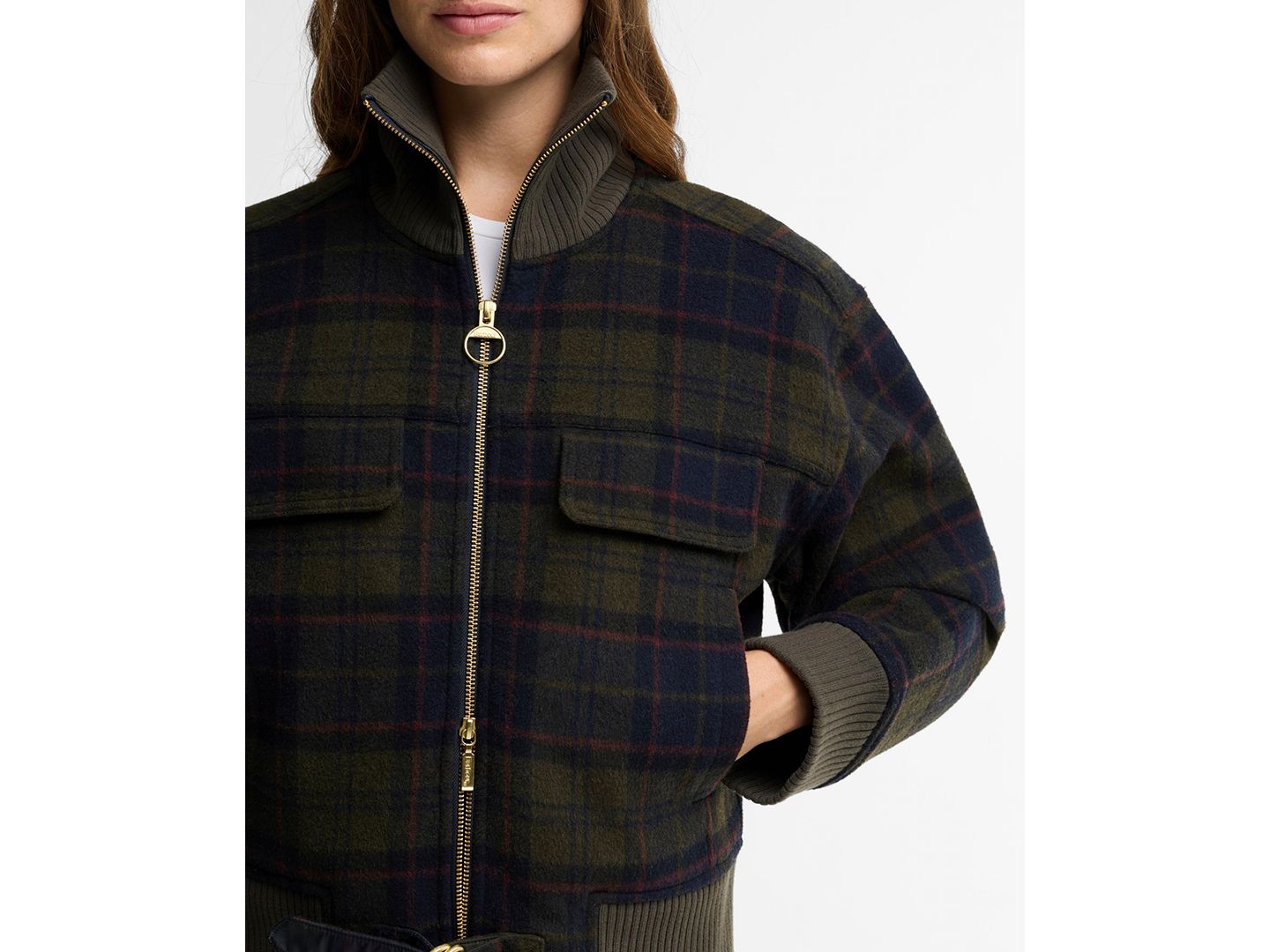Женская куртка Barbour Ivybridge Plaid Wool-Blend Funnel-Neck, цвет: Теневой — фото 3